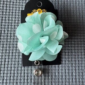ID Avenue Mint Green Chiffon Flower with White Polka Dots ID Badge Reel